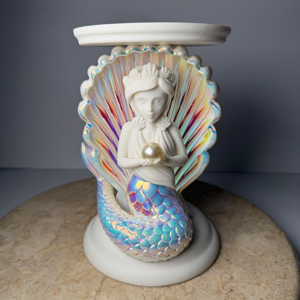 Bath & Body Works Mermaid Candle Holder White Iridescent Pearl Shell Large